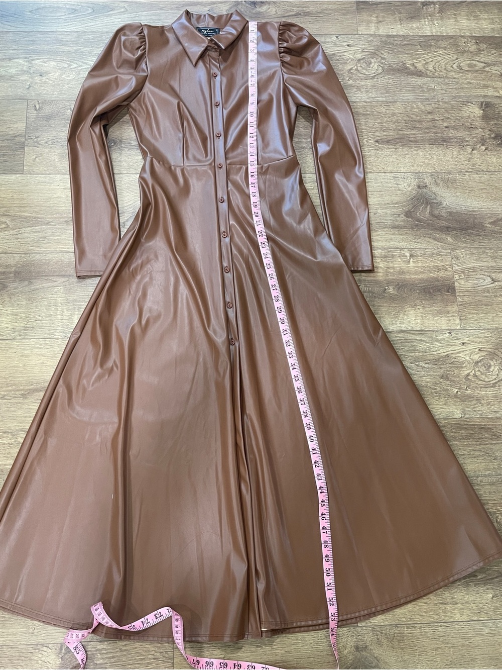 Faux Leather Button-Front Midi Dress in Brown - Picture 4 of 6